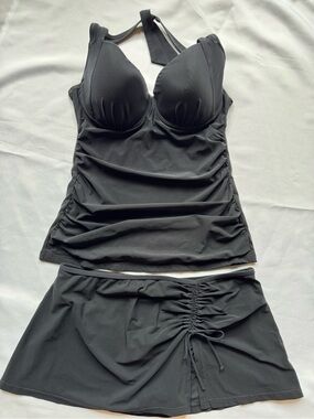 Profile by Gottex Tutti Frutti Black Halter Underwire Tankini Set Size 8